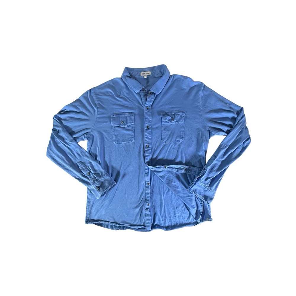 Peter Millar Adult XXL Blue Snap Button Down Pima Cotton Stretch Summer Mens